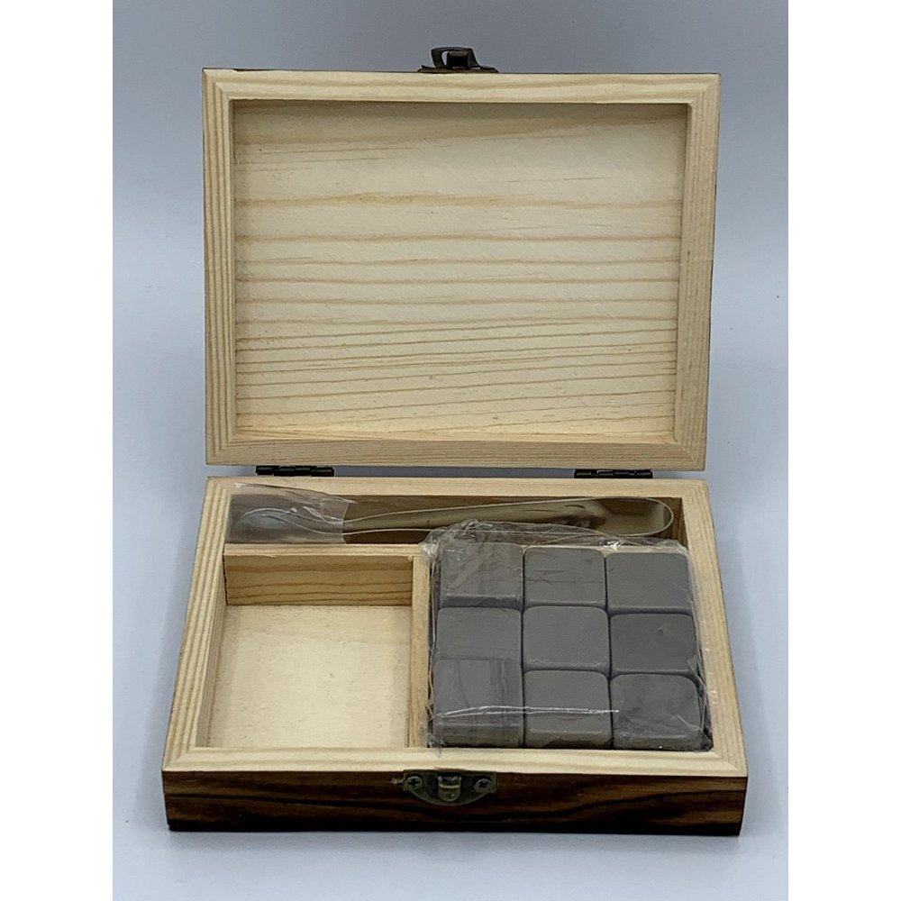 Premium Whiskey Stones, 9 Count in Wood Case, with tong, NEW